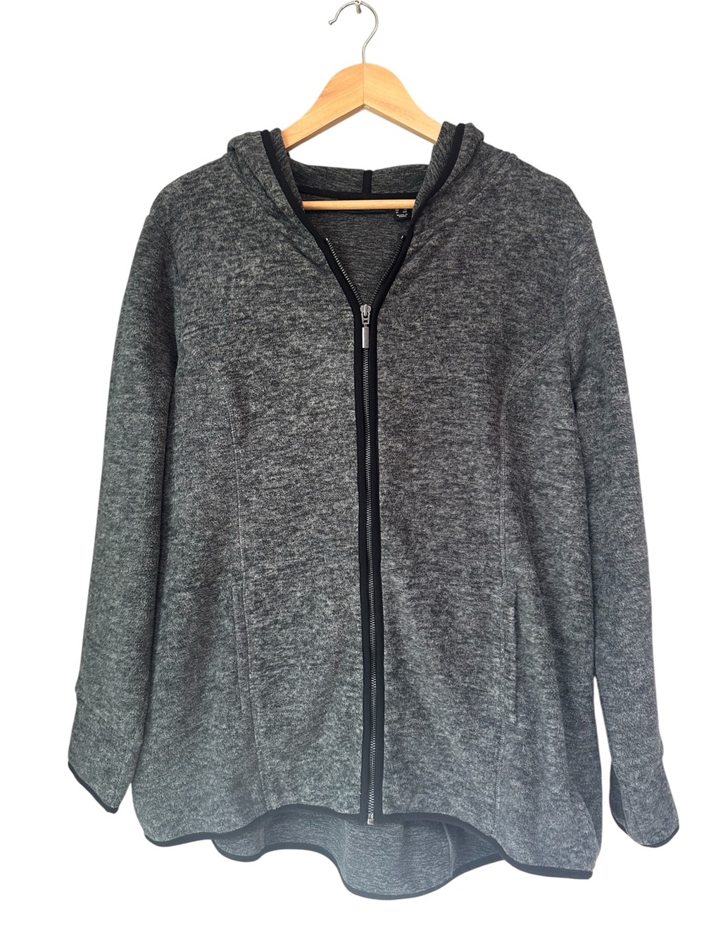 Susan Graver Weekend Gray Zip Front Hooded Sweater Jacket XL